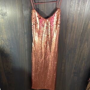 Spring + Mercer Sparkling Sequin Dress Rose Gold Low Back Women's Medium NWT